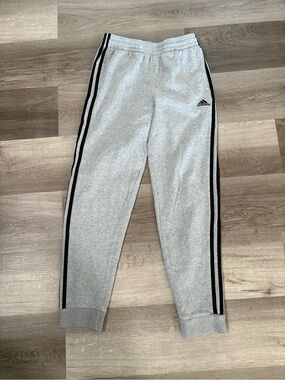 Adidas Kids' Gray Jogger Sweatpants with Black Stripes